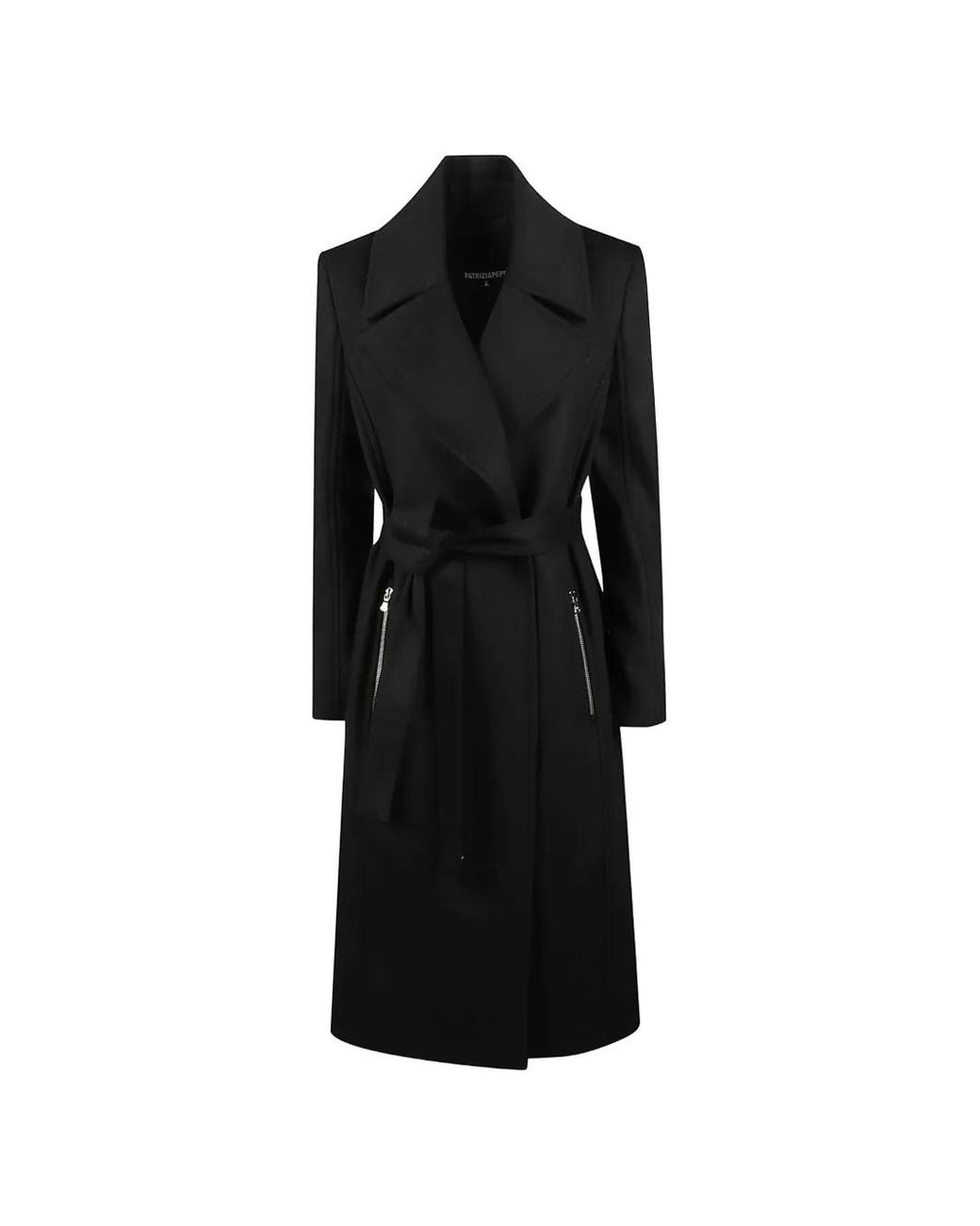 Patrizia Pepe Black Belted Wool Coat