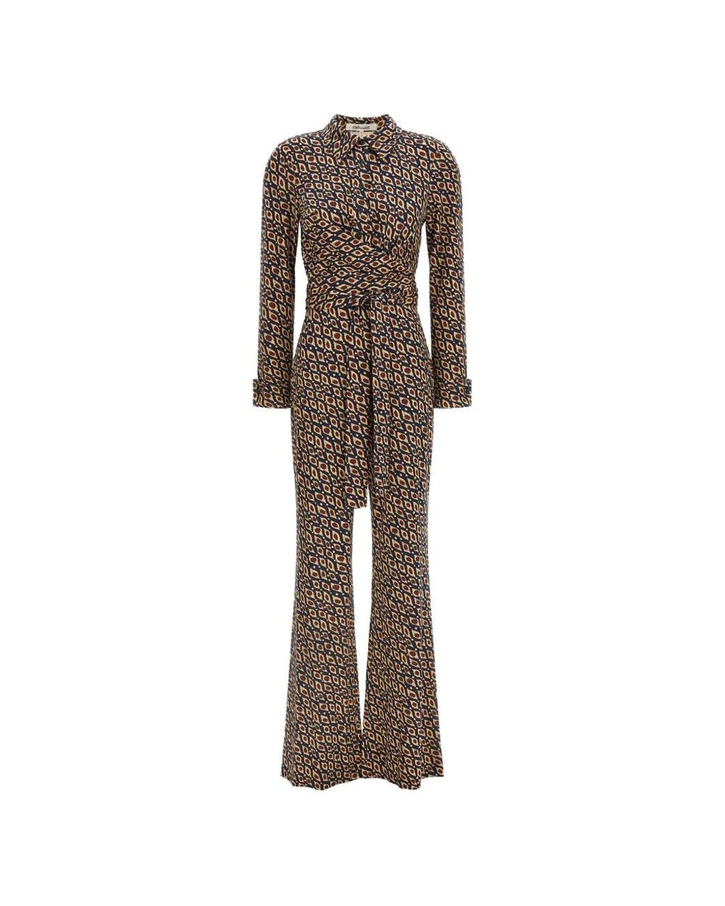 Diane von Furstenberg Brown Michele Murano Eye Diagonale Marittimo-Print Jumpsuit