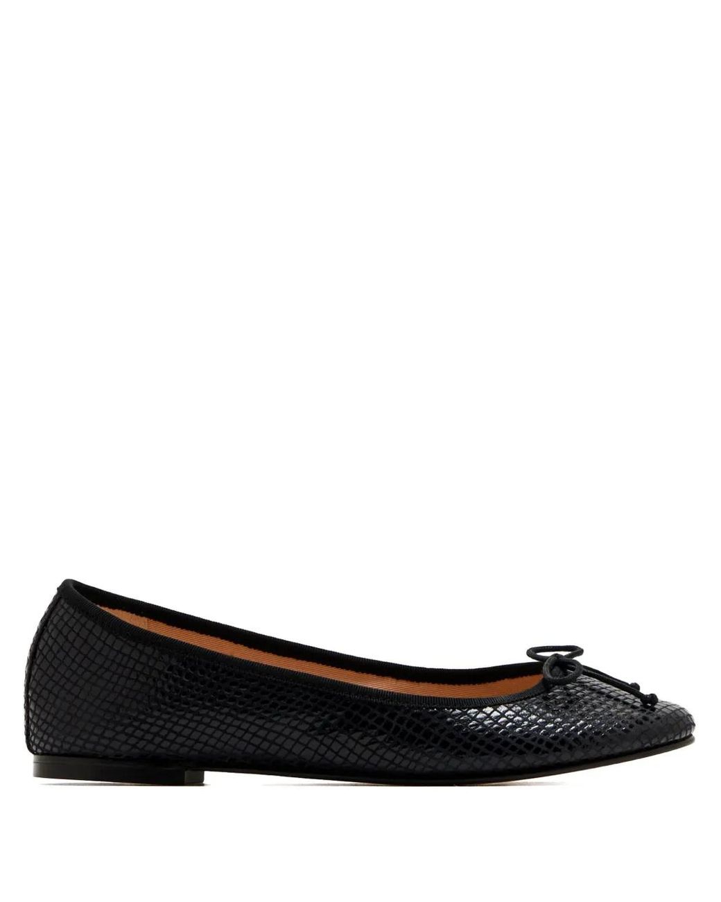House Of Ballerinas Black Snakeskin-Bow Ballet Flats