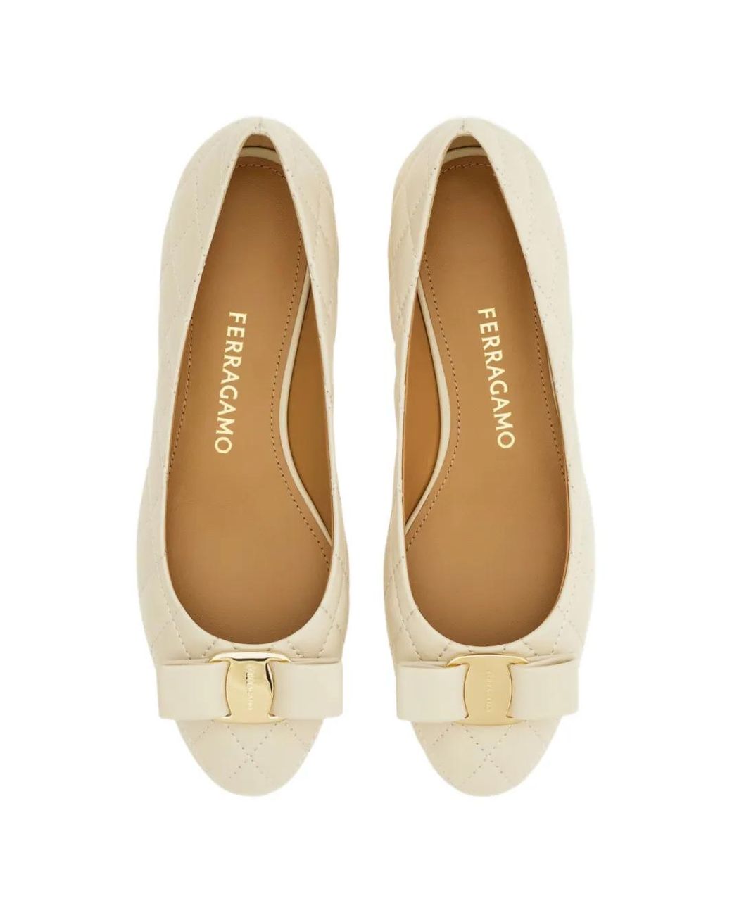 Ferragamo Natural Quilted Varina Ballet Flats