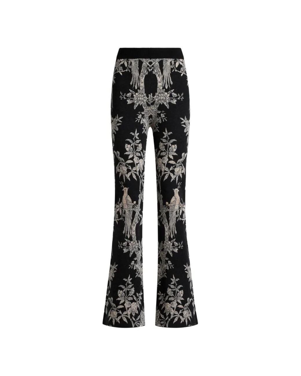 Etro Black Fit-And-Flare Wool-Blend Jacquard Trousers With Placed Nature Motif