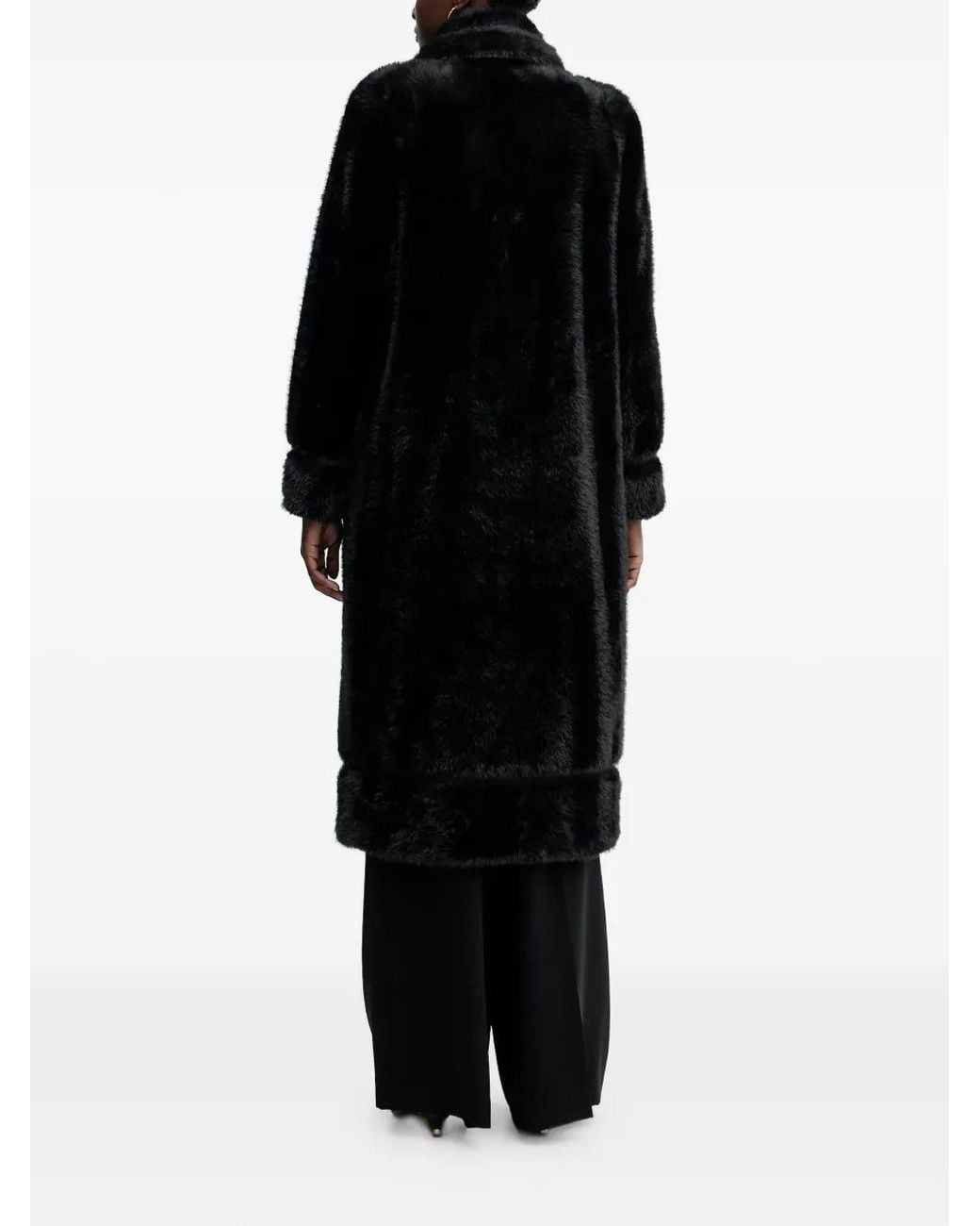 Twinset Black Double-Breasted Faux-Fur Coat