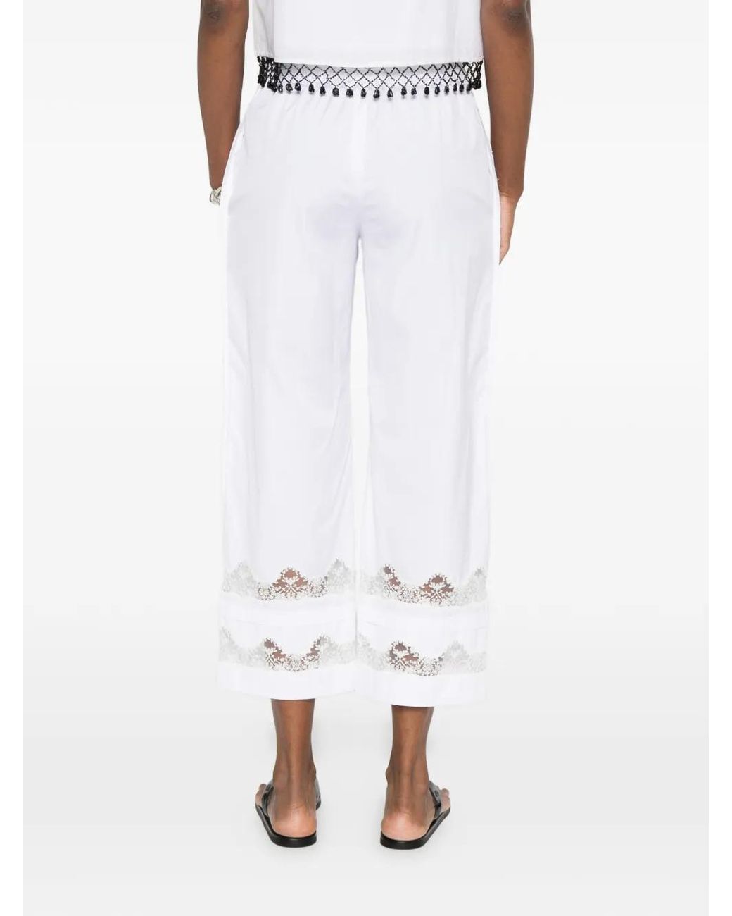Ermanno Scervino White Lace-trim Cropped Trousers