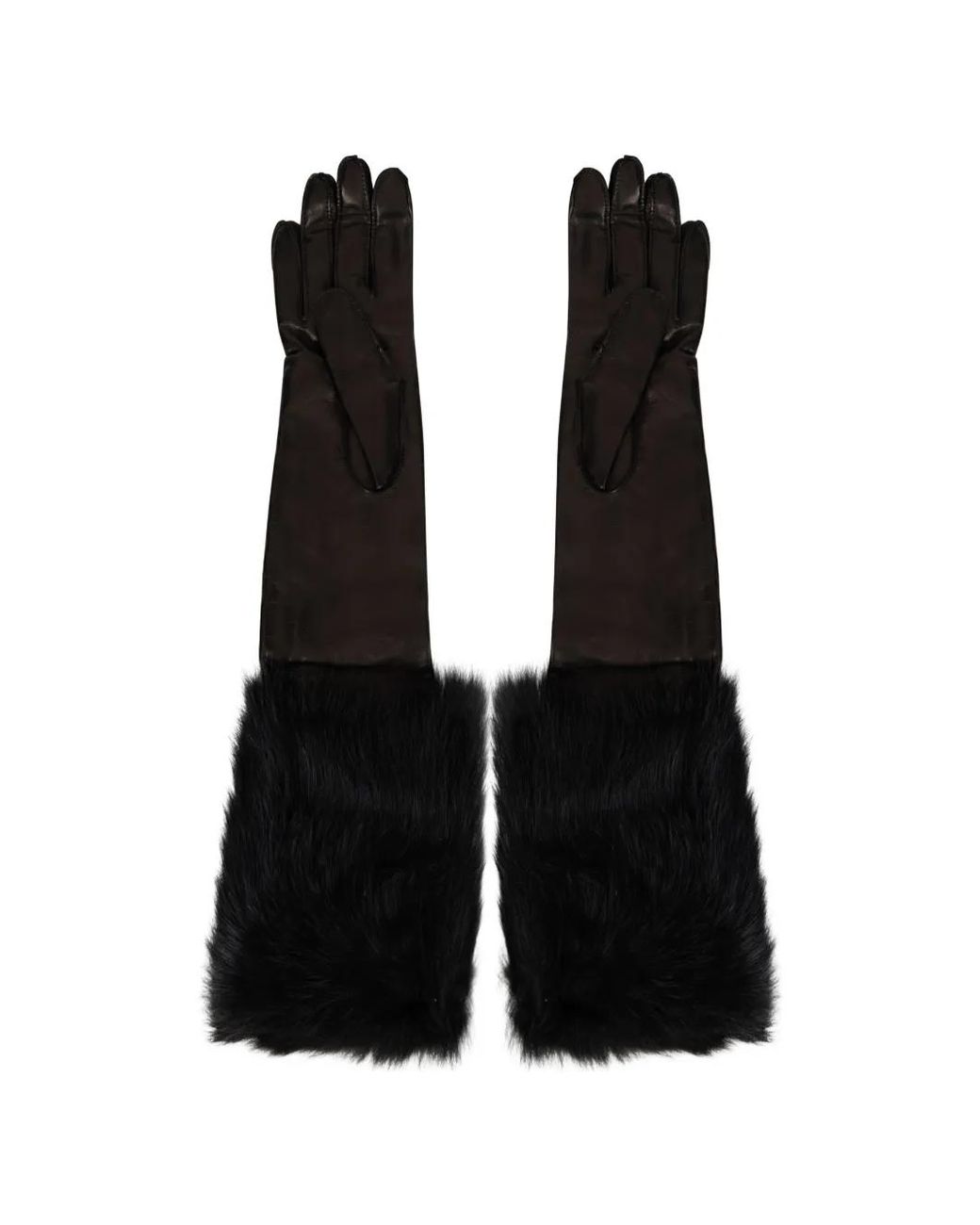 Alberta Ferretti Black Fur-Trim Leather Gloves