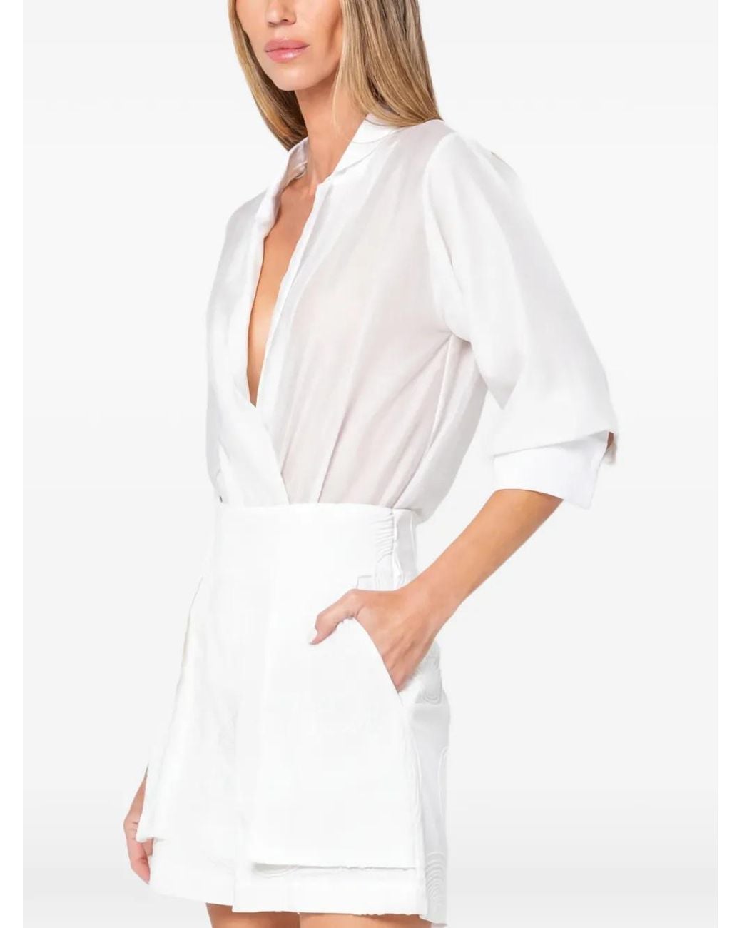 JBQ White Marceline Sheer Wrap-Design Bodysuit