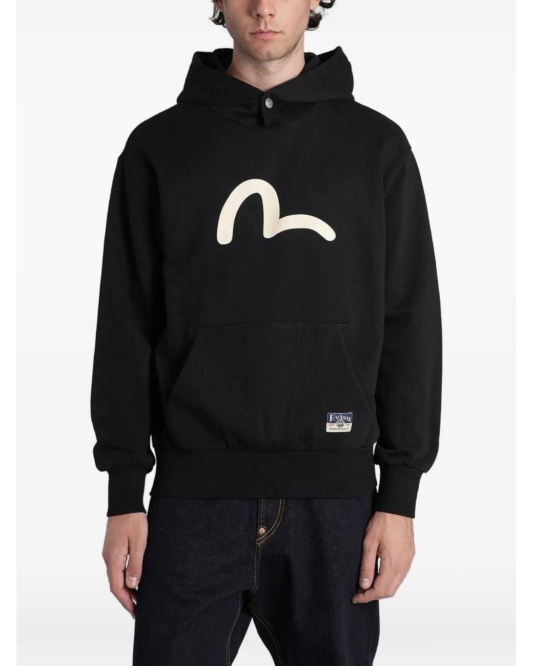 Evisu Black Seagull-Print Hoodie for men