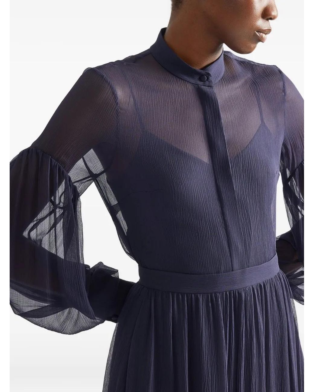Erdem Blue Sheer Blouson-Sleeve Blouse