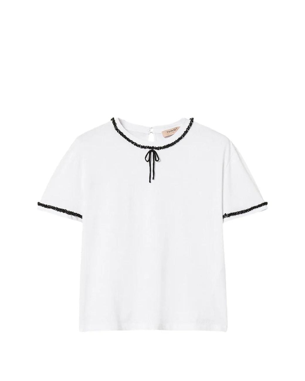 Twinset White T-Shirt With Trimming And Bow