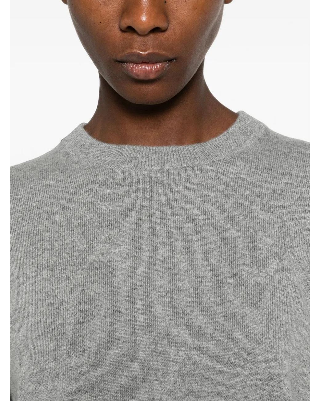 Allude Gray Ribbed-Trim Sweater