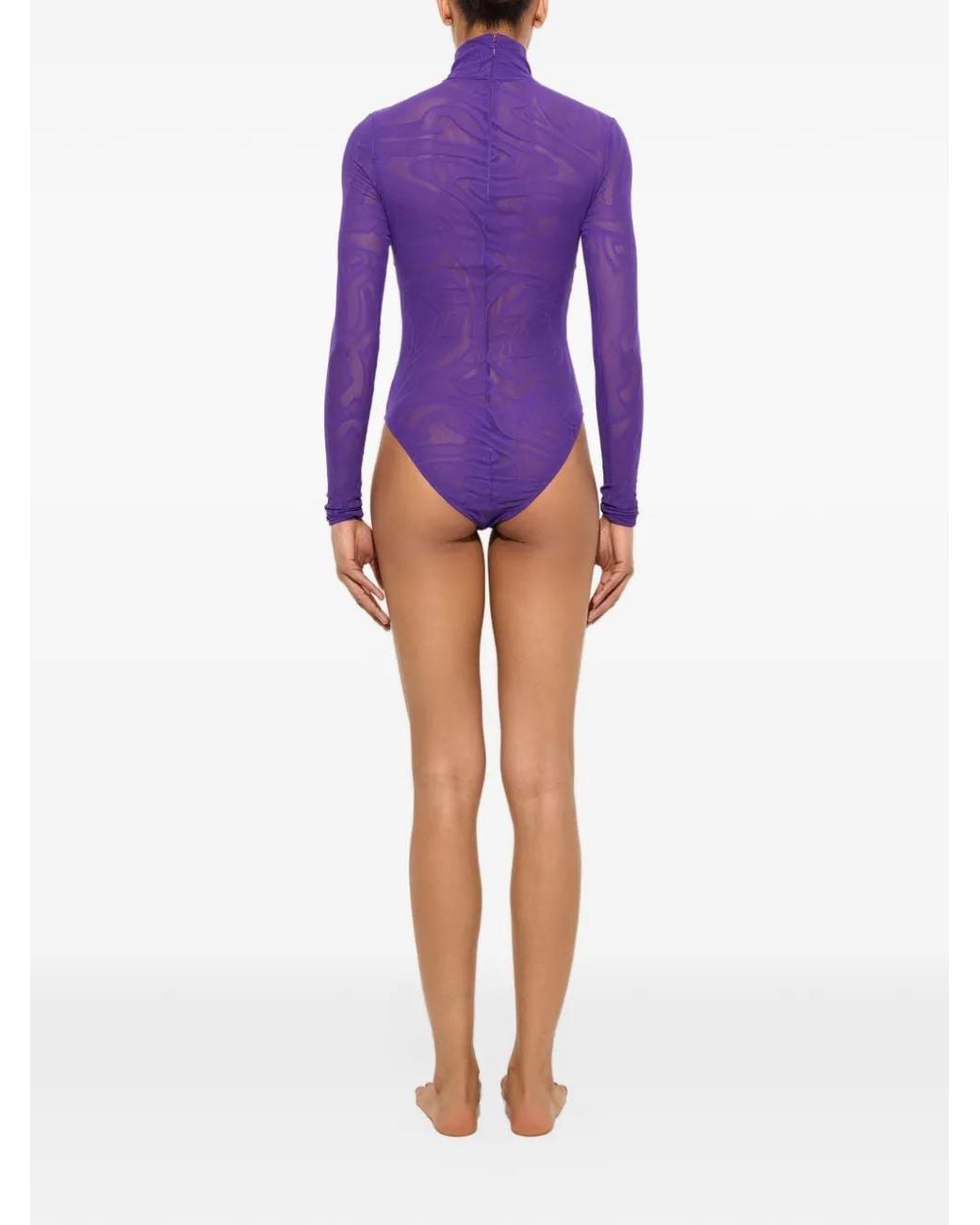 Emilio Pucci Purple High-Neck Jacquard Tulle Bodysuit