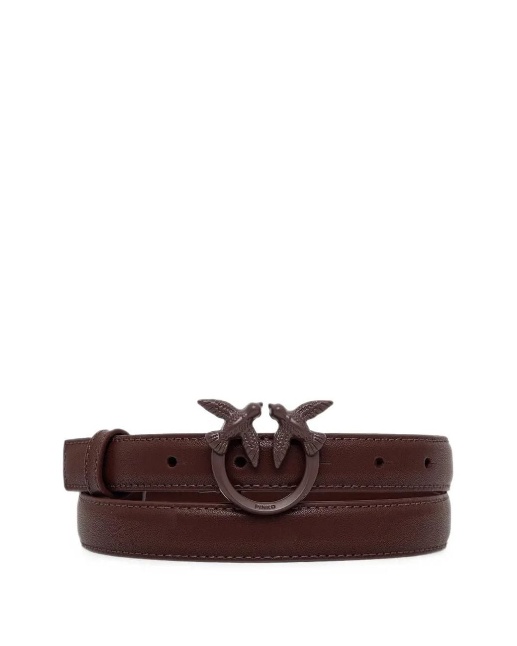 Pinko Brown Thin Colour-Block Love Birds Leather Belt 2Cm