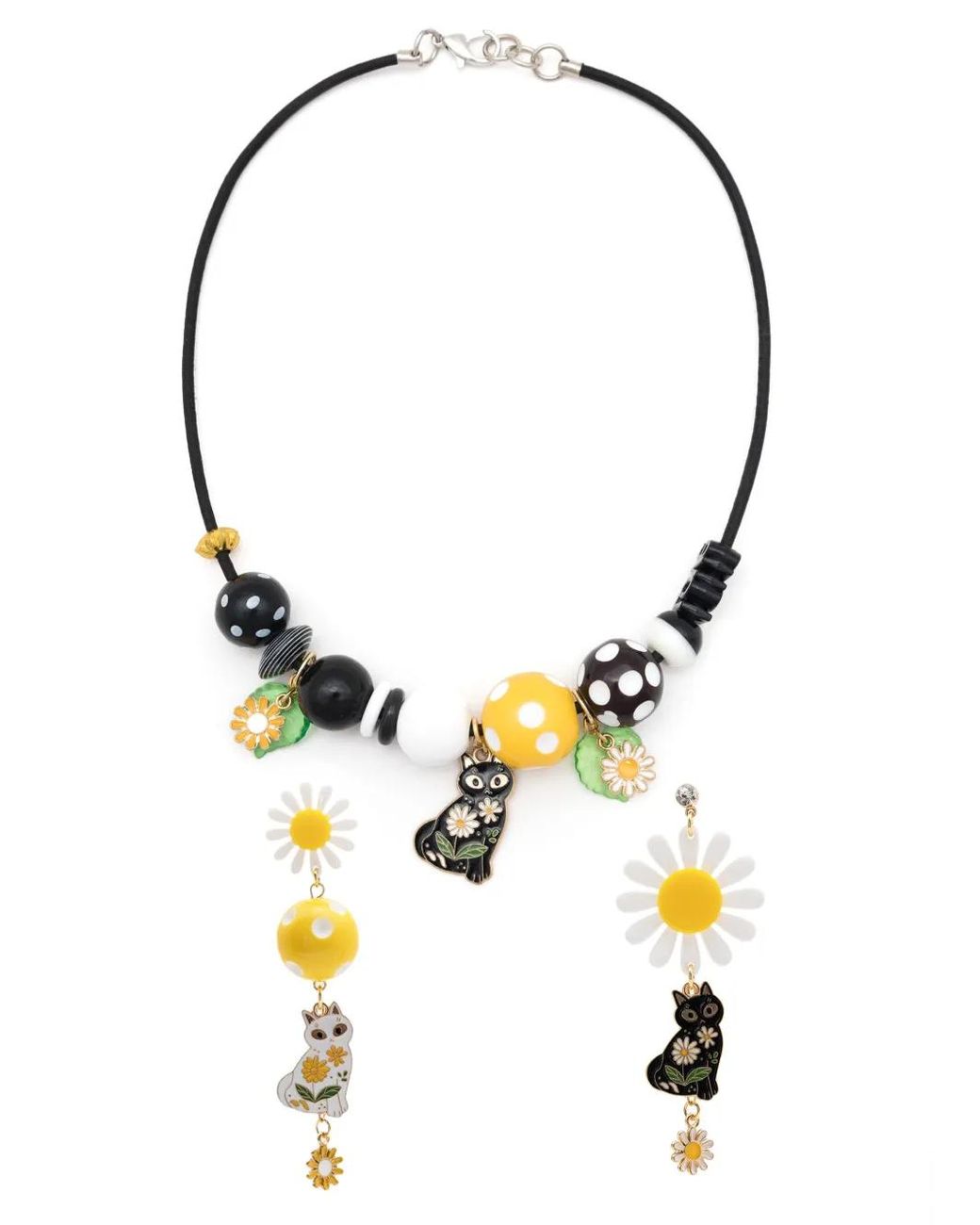 Amir Slama Metallic Cat-Charm Necklace Earrings Set