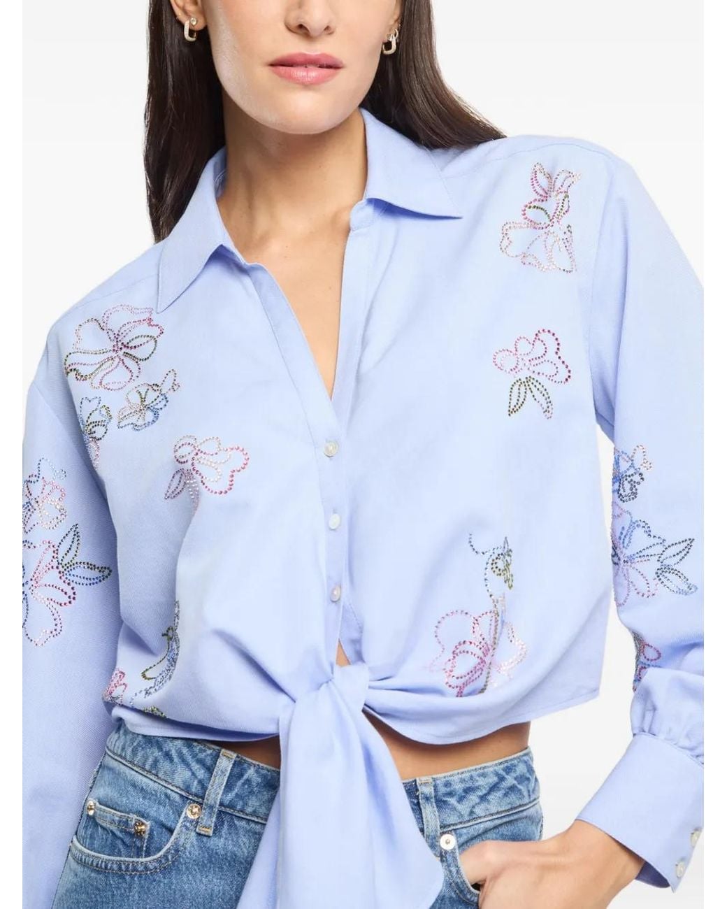 Cinq À Sept Blue Marianna Floral Tie Shirt