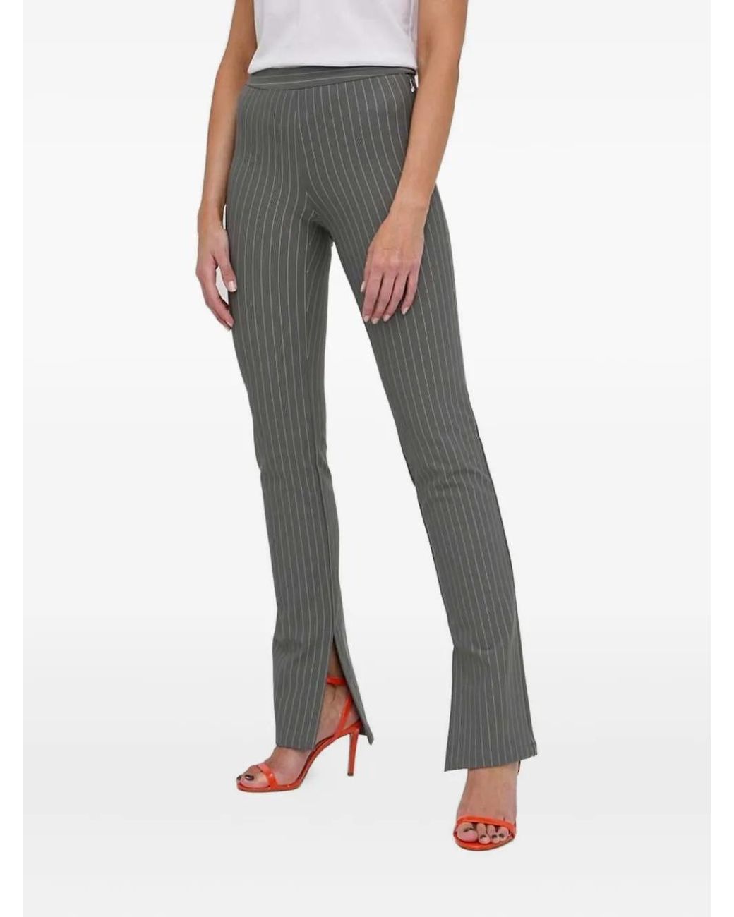 Patrizia Pepe Gray Stripe-Pattern Trousers