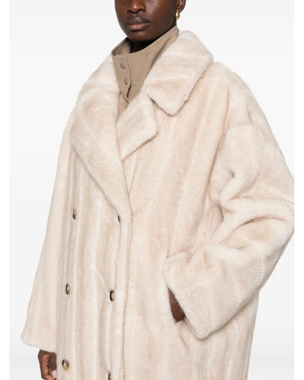 S.W.O.R.D White Double-Breasted Faux-Fur Coat