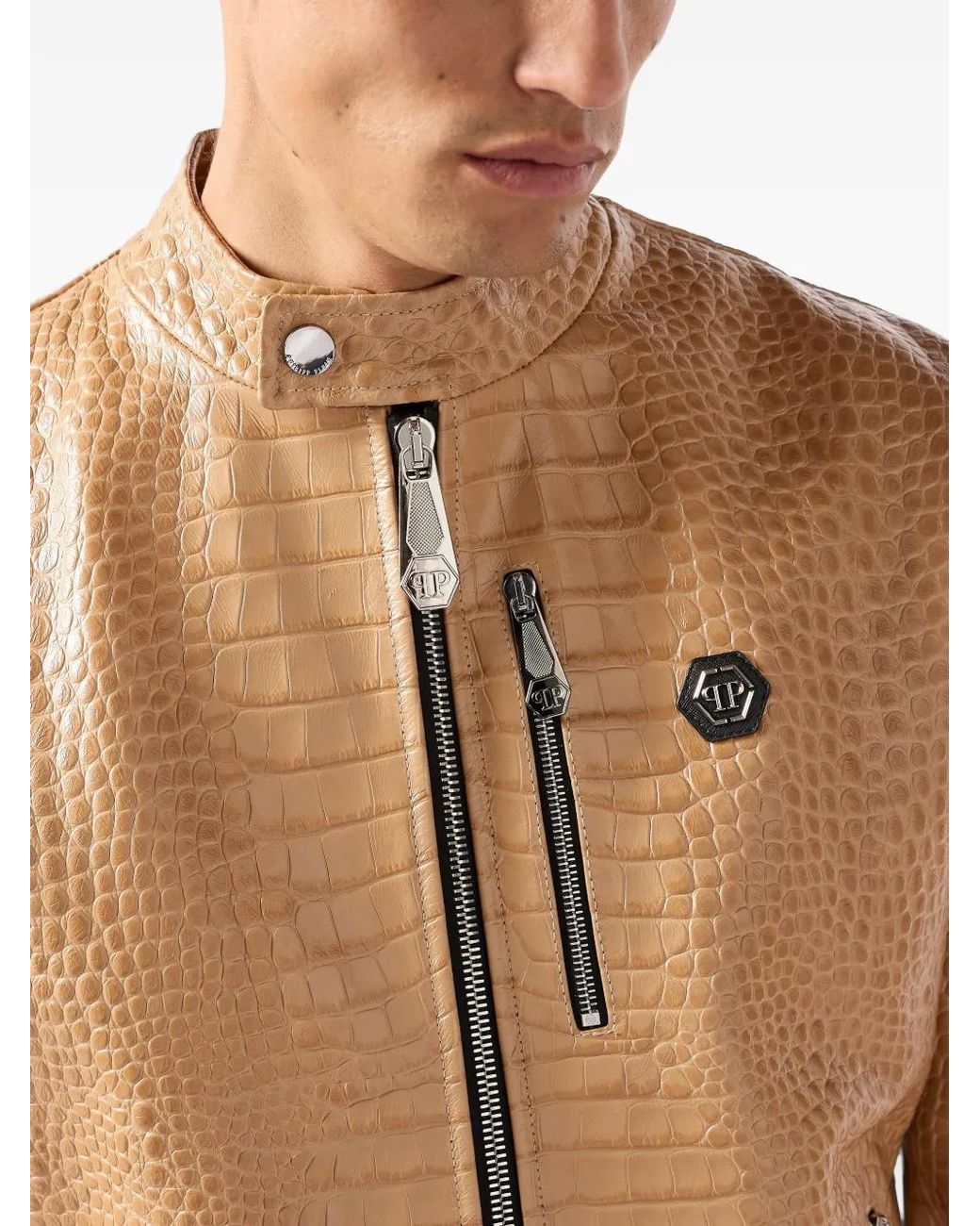 Philipp Plein Natural Croco Print Biker Jacket for men
