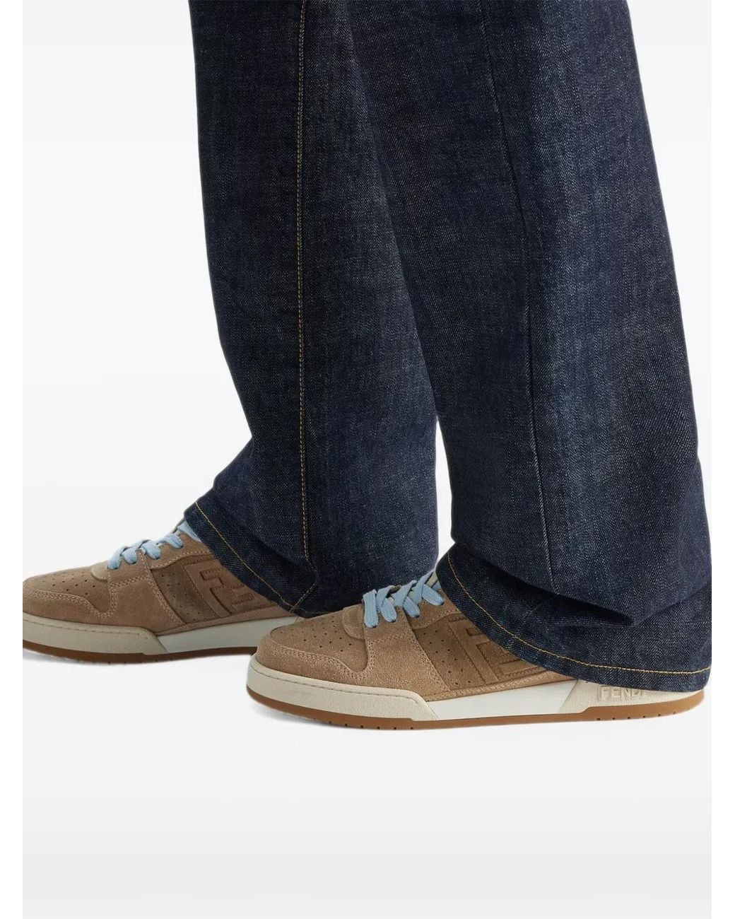Fendi White Ecru-Suede Low-Top Match Trainers for men