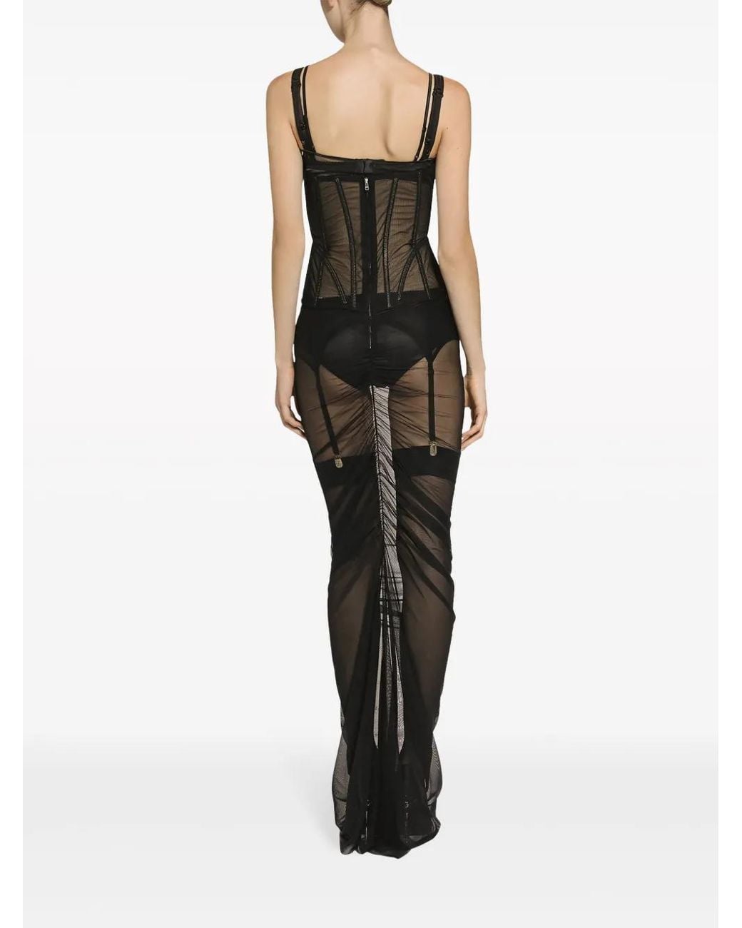Dolce & Gabbana Black Long Tulle Dress With Corset Details