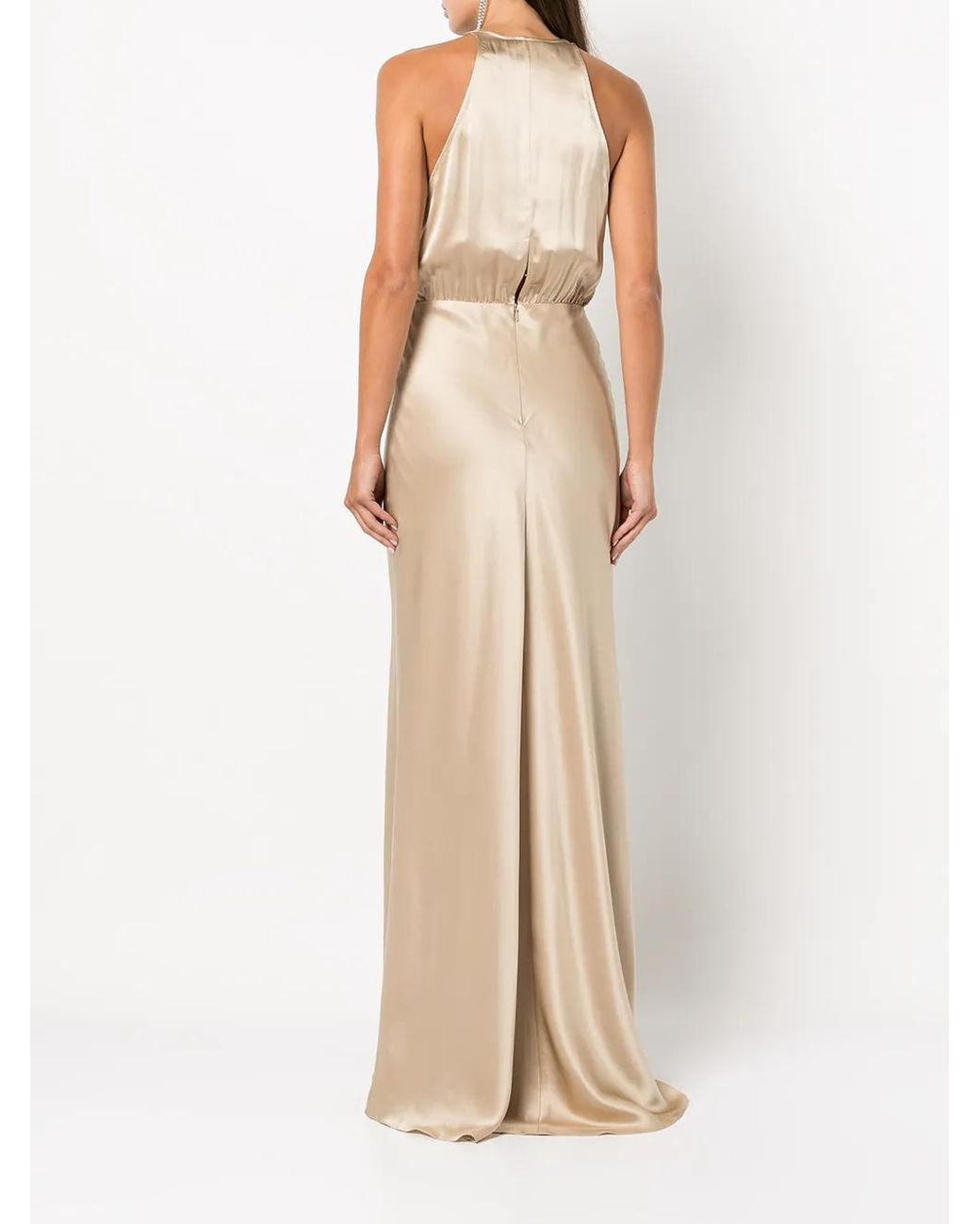Michelle Mason Natural Draped Halterneck Gown