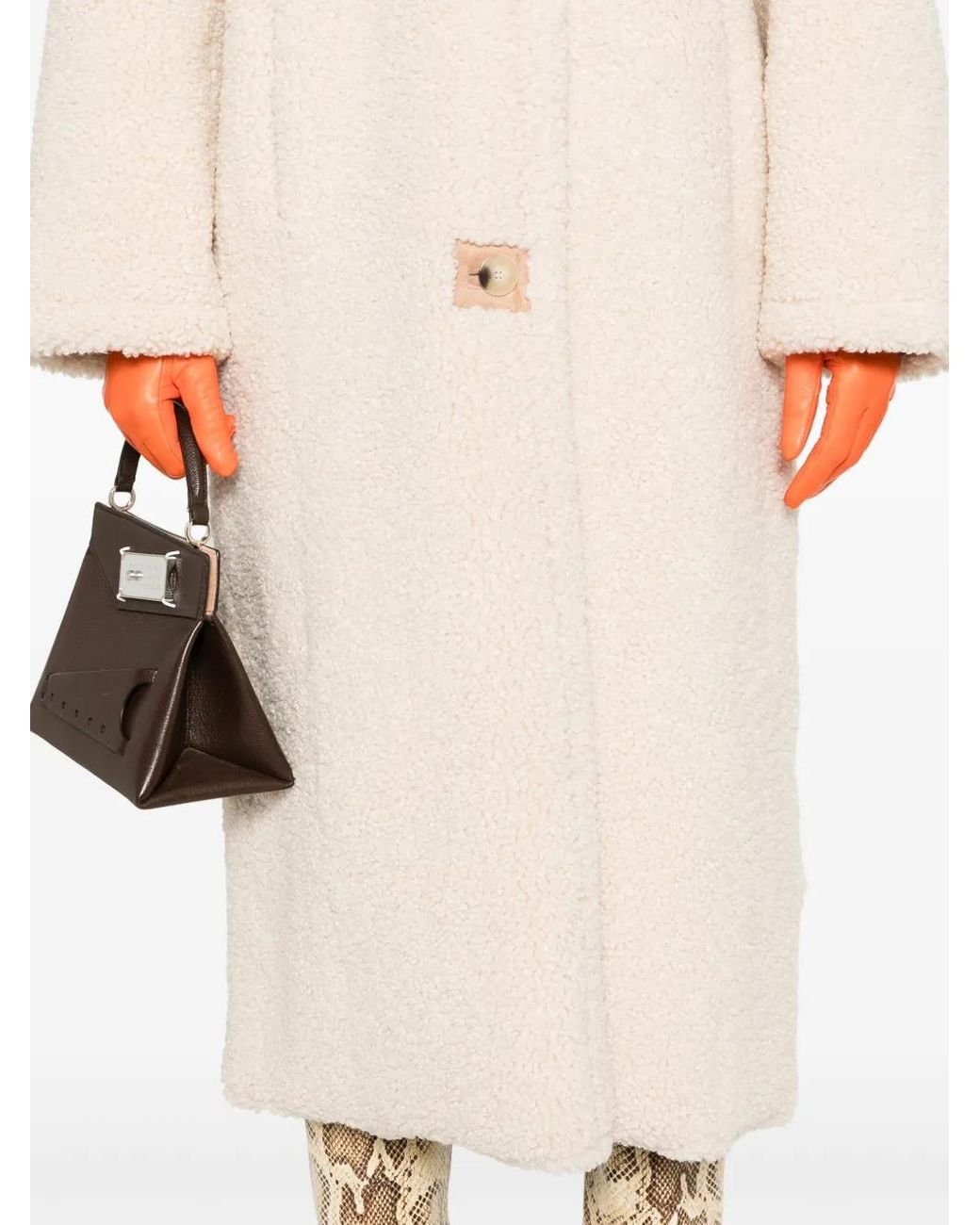 Forte_forte Natural Einreihiger Mantel Mit Faux Shearling