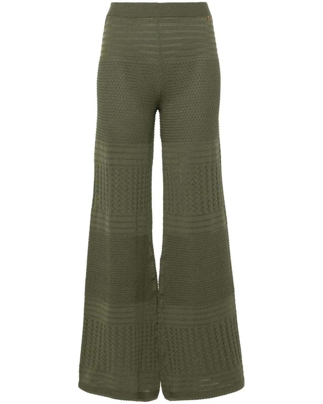 Twinset Green Pointelle-Knit Palazzo Pants