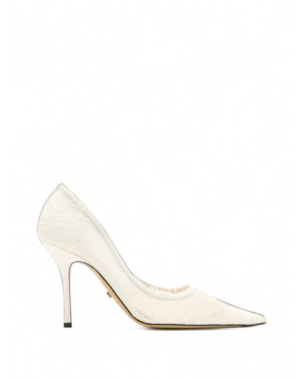 Mach & Mach White Devon Chantilly Lace Pumps