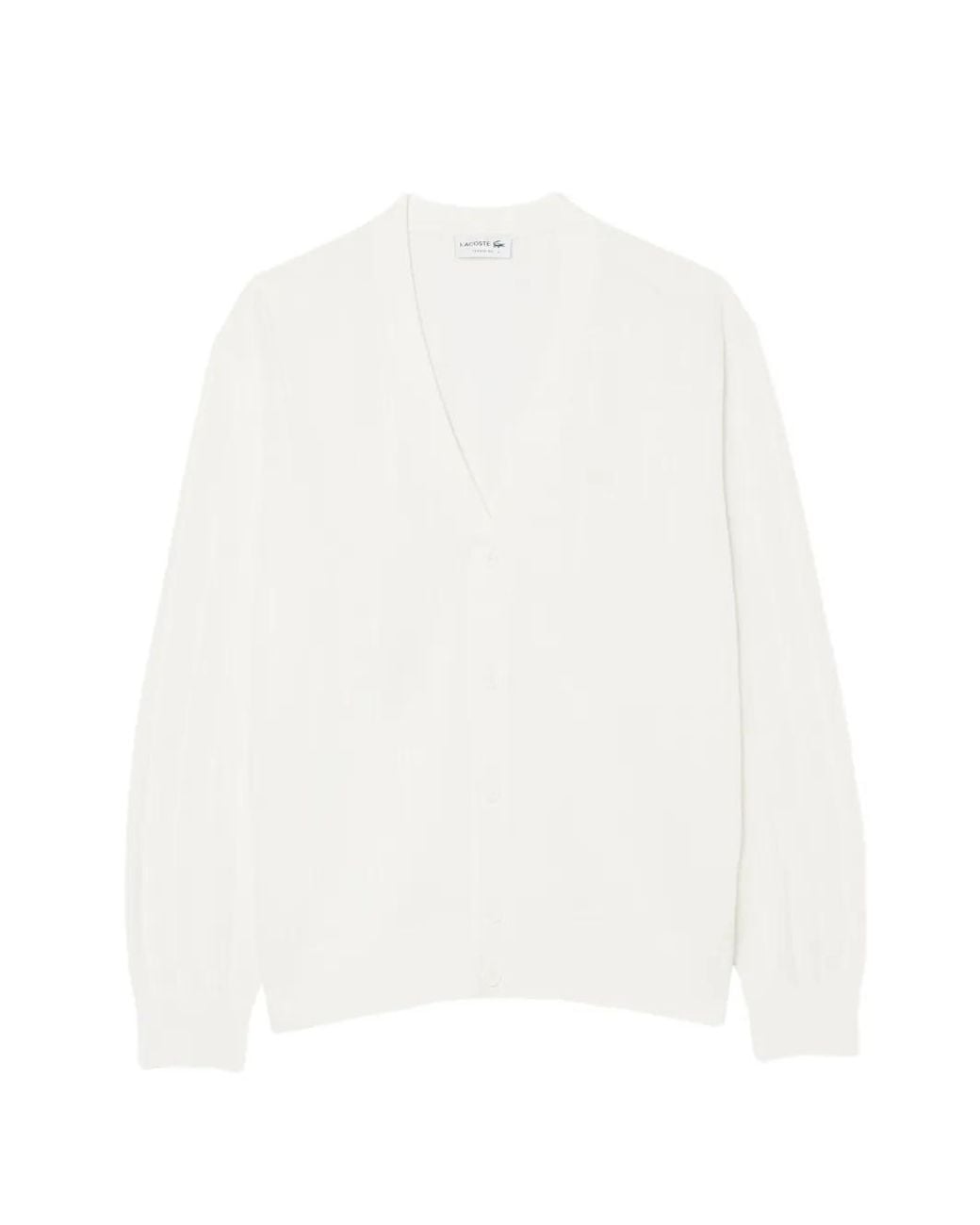 Lacoste White Cardigan En Maille Nervurée À Col V for men