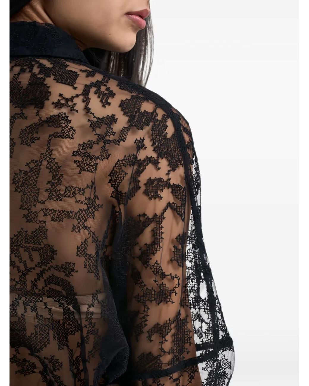 Semicouture Black Semi-Sheer Lace Shirt