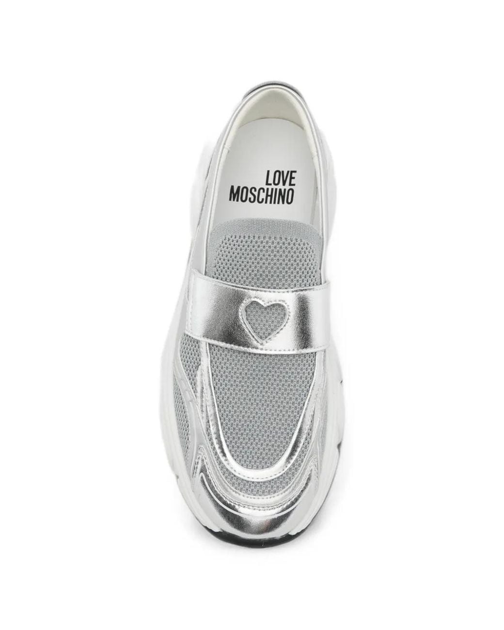 Love Moschino White Stardust60 Heart-Motif Metallic Sneakers