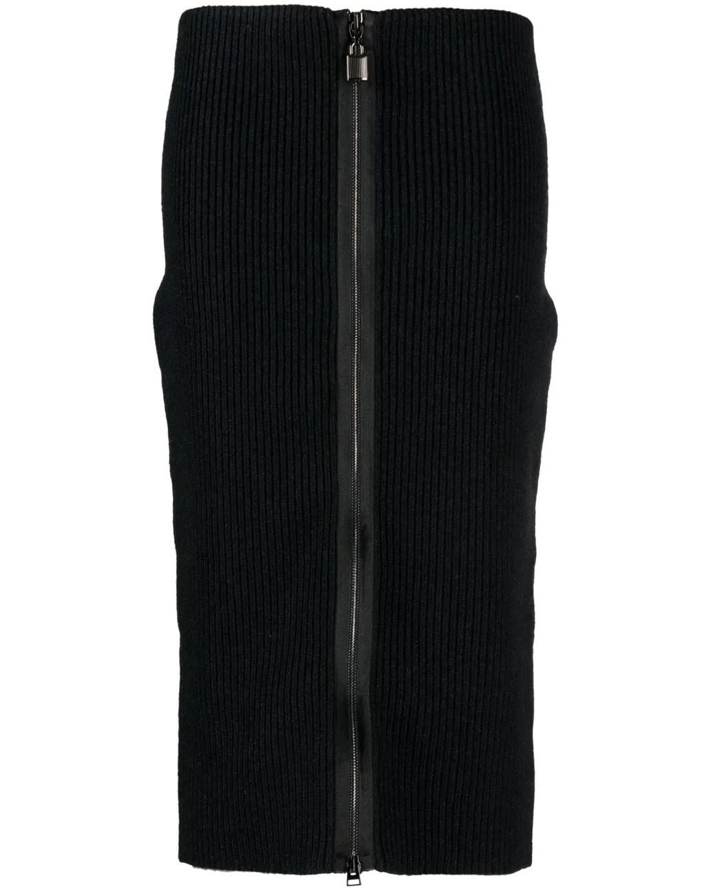 Tom Ford Black Ribbed Zip-Up Pencil Skirt