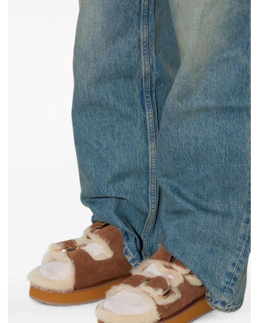 EMU Brown Cabello Shearling-Trim Platform Sandals