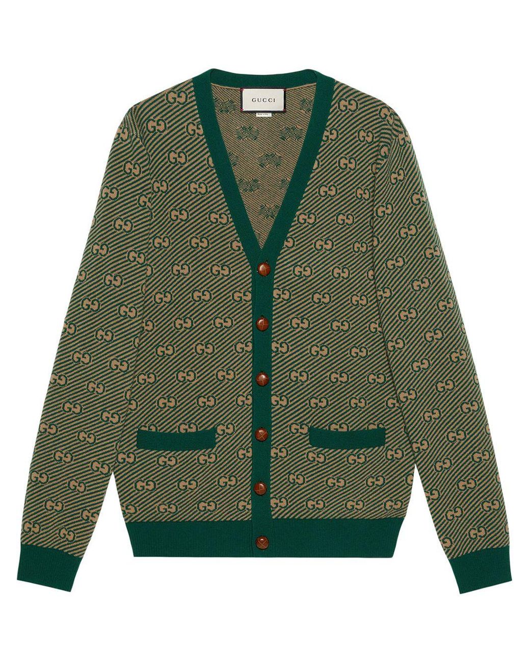 Gucci Wool GG Stripe Knitted Cardigan in Green for Men - Lyst