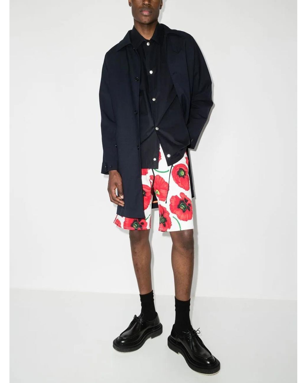 KENZO Red Poppy-Print Bermuda Shorts for men