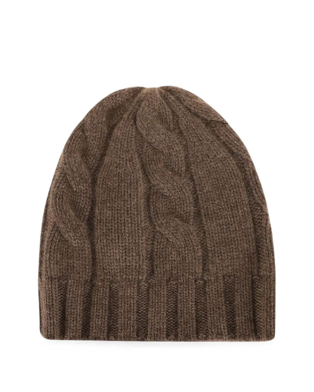 Ballantyne Brown Cable-Knit Ribbed Beanie Hat for men