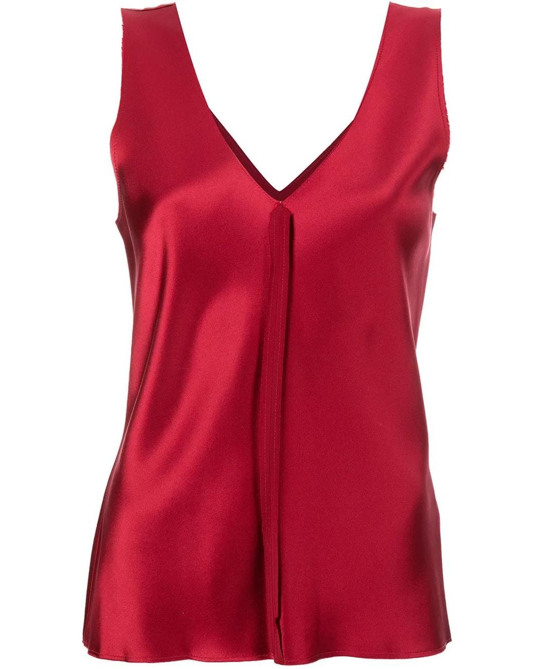 Voz Red Silk Raw-Edge Tank Top