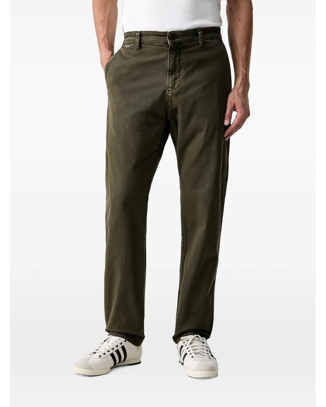 Aeronautica Militare Green Logo-Patch Straight-Leg Trousers for men