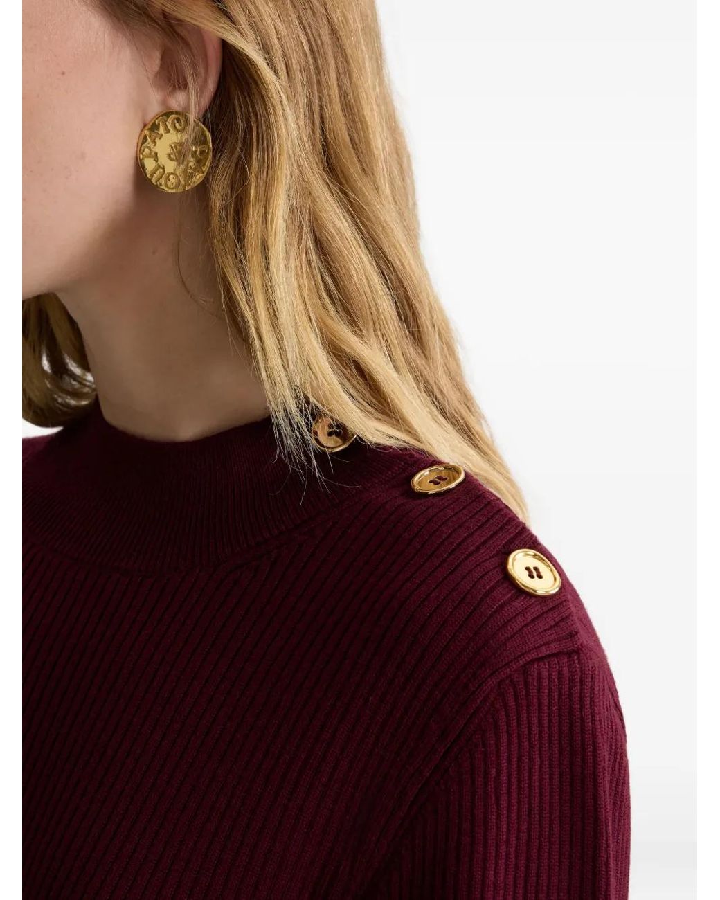 Patou Red Ribbed Button-Detailed Mini Dress