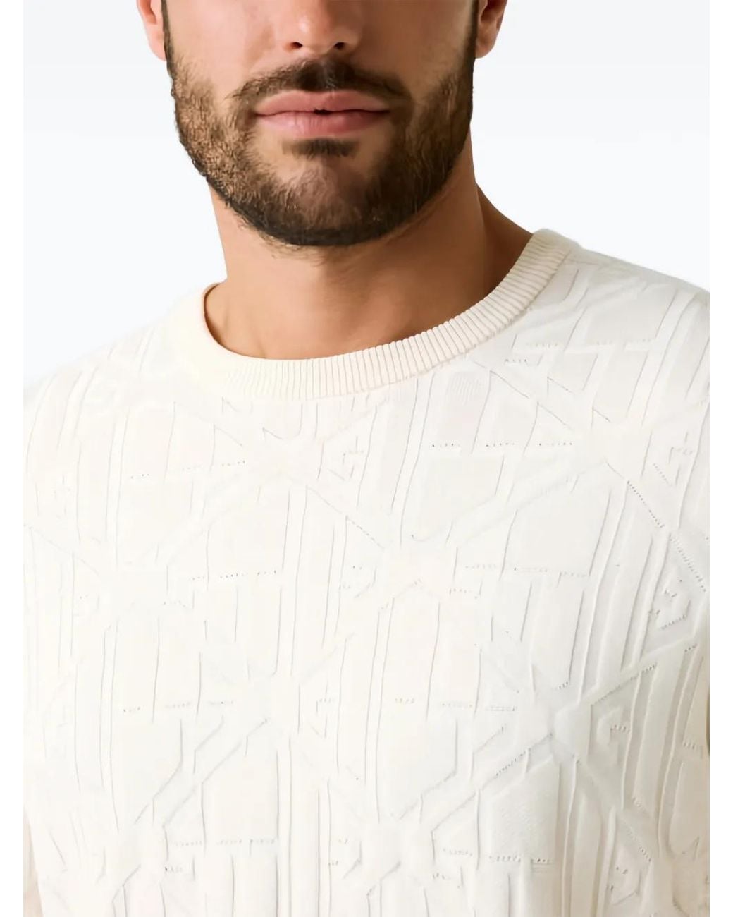 Guess White Embossed Logo Sweater for men