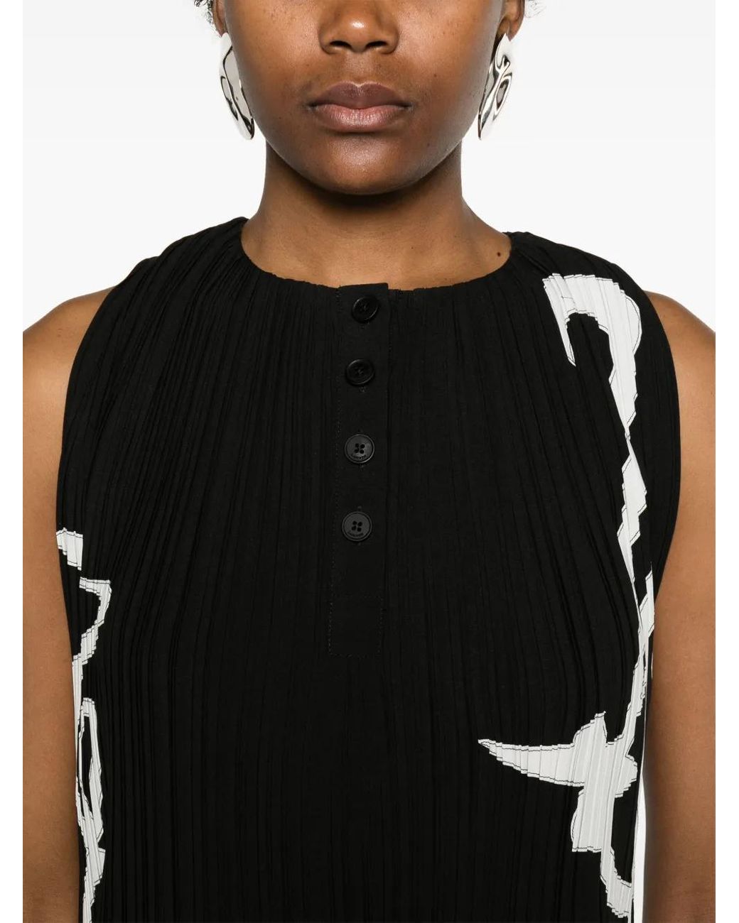 Lanvin Black Abstract-Print Pleated Blouse