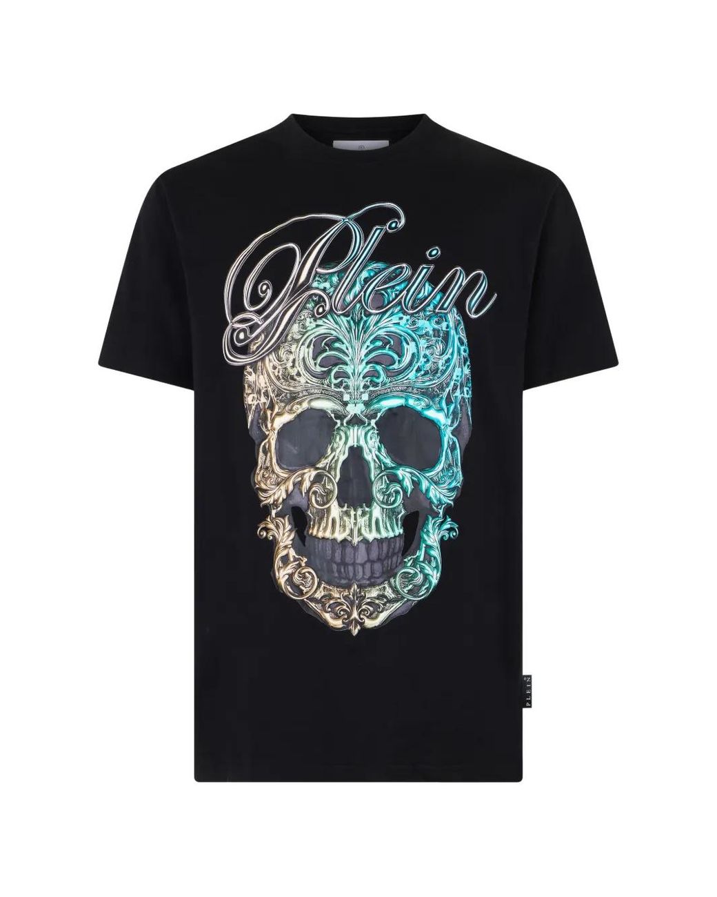 Philipp Plein Black Jersey T-Shirt Skull Baroque for men