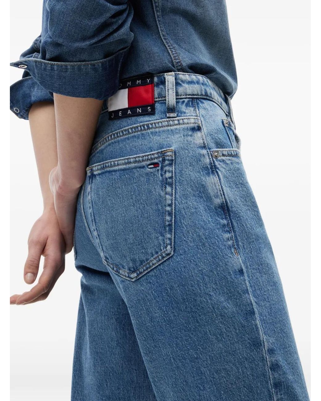 Tommy Hilfiger Blue Logo-Patch Straight-Leg Jeans