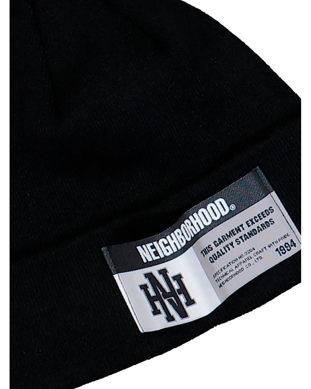 Neighborhood Black Logo-Patch Beanie Hat for men