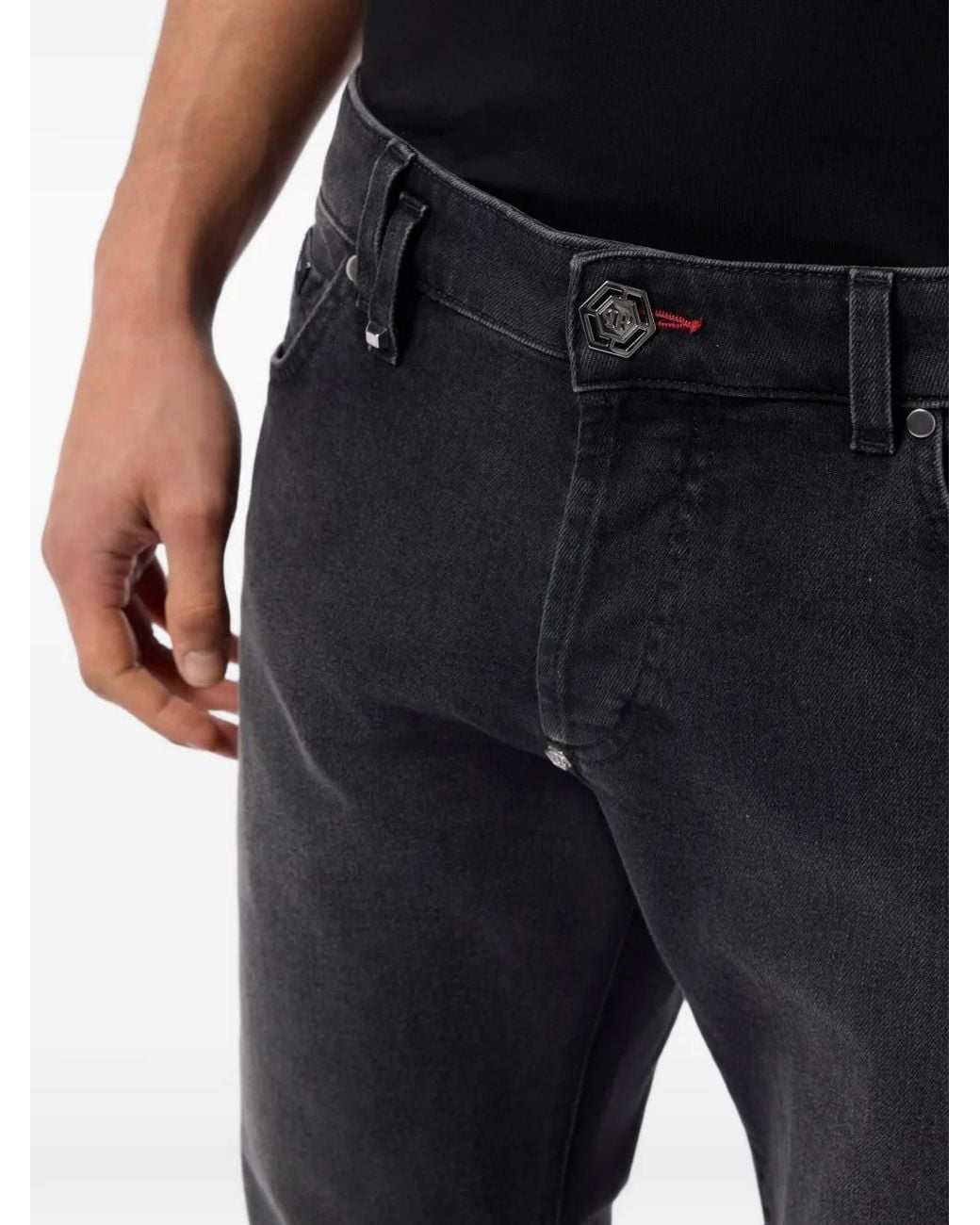 Philipp Plein Black Super Straight Cut Jeans Paint for men