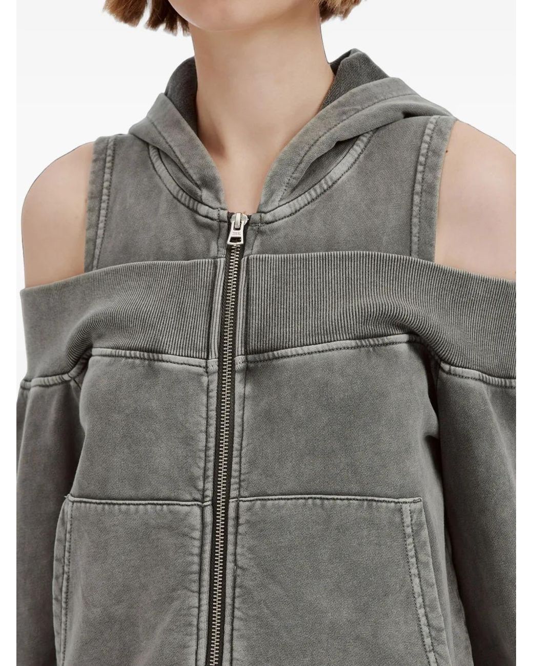 Izzue Gray Hoodie Zippé À Épaules Dénudées