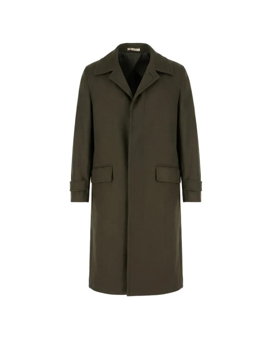 Corneliani Green Concealed-Front Flap-Pocket Coat for men