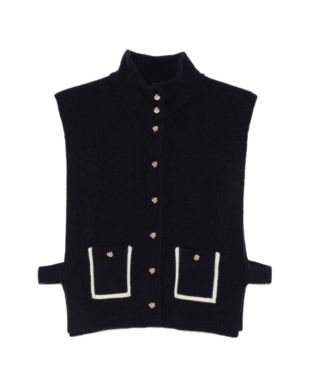 Sandro Ribgebreide Top Met Knopen in het Black