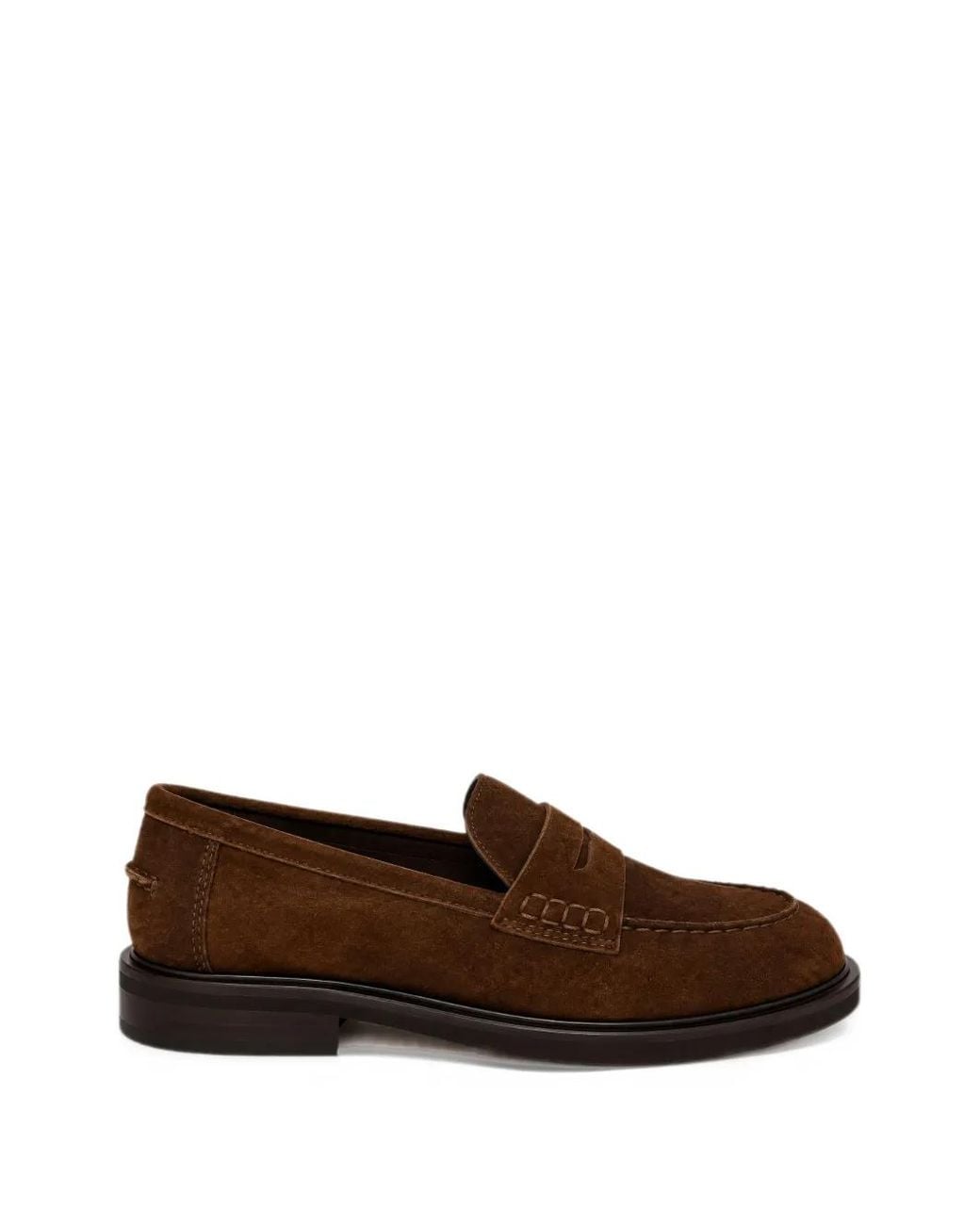 Poeve Brown Calf Suede Almond-Toe Loafers