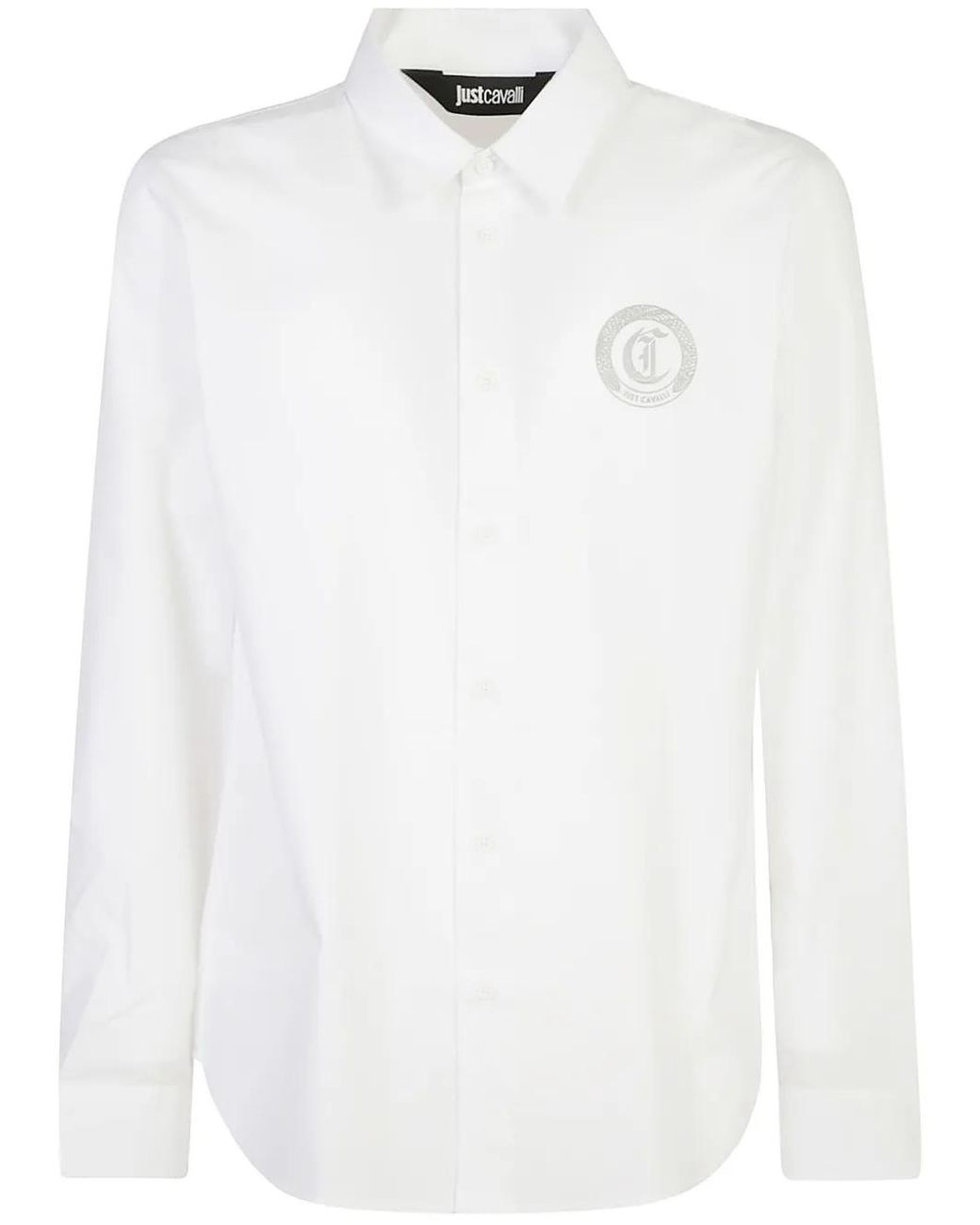 Just Cavalli White Logo-Print Cotton Shirt for men