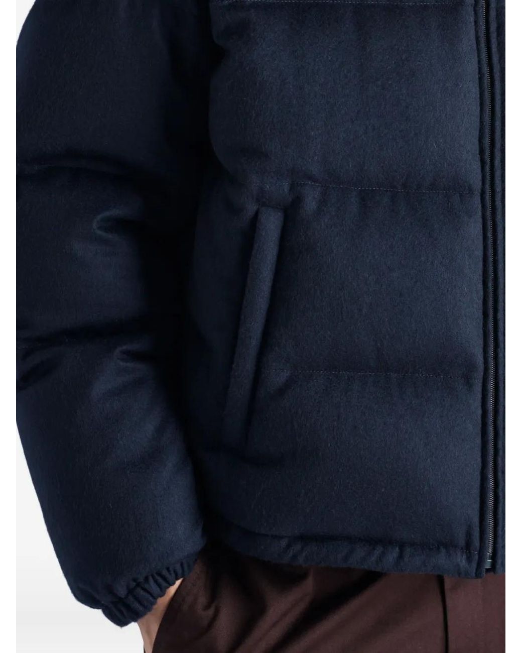 Prada Blue Logo-Embellished Padded Dow-Filled Cashmere Jacket for men