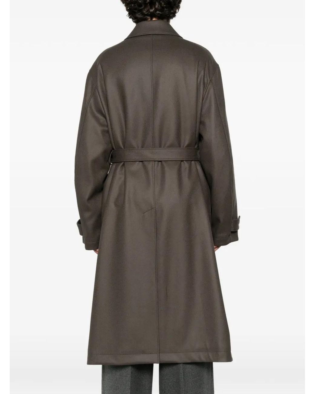 Ssstein Brown Melton Belted Wool Coat for men